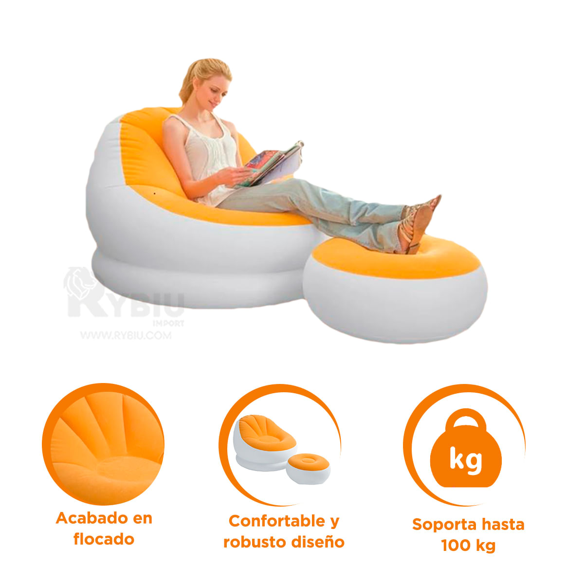 Sofa y Poof Anaranjado para Confort Duradero