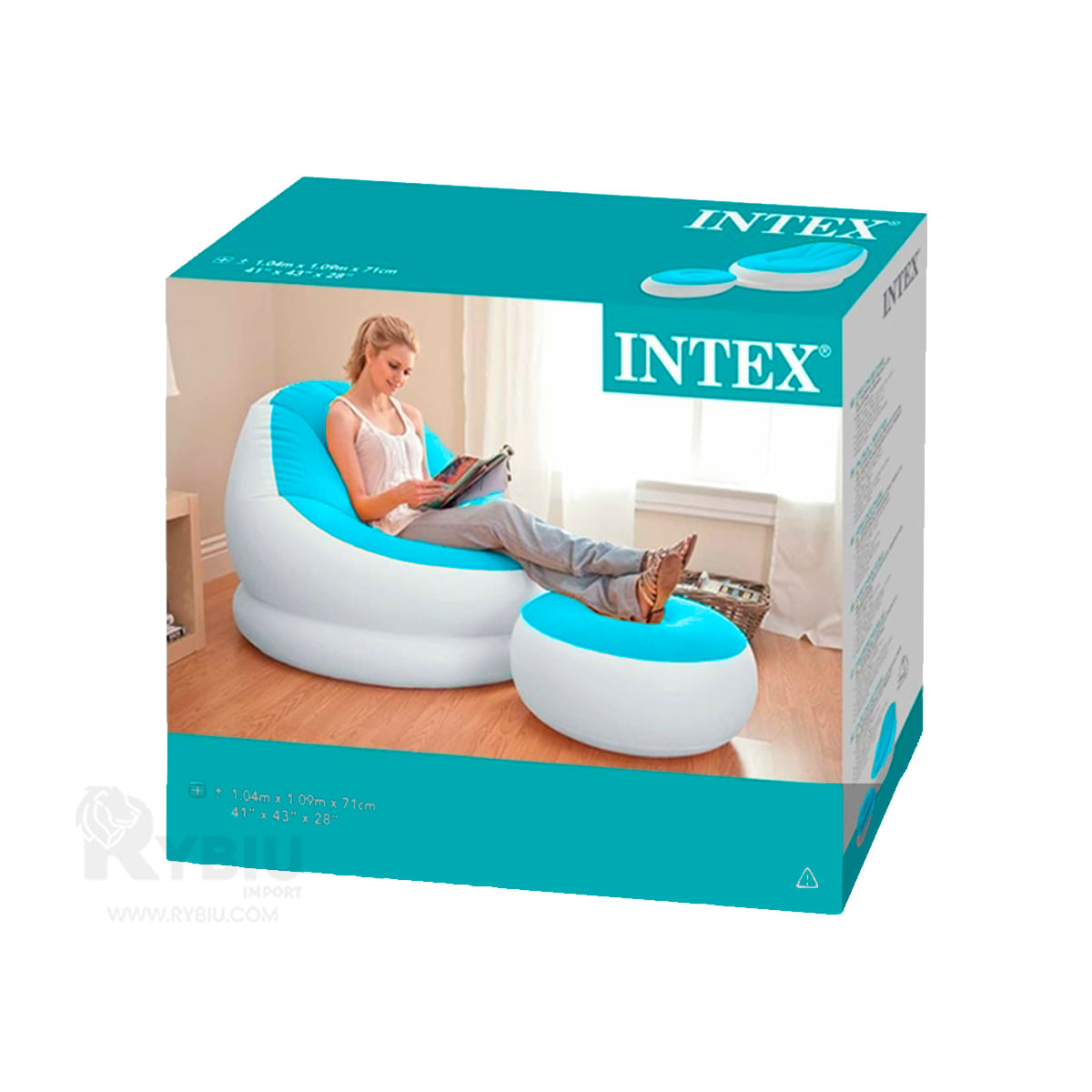 Elegancia con Sofa Celeste y Poof para Descansar