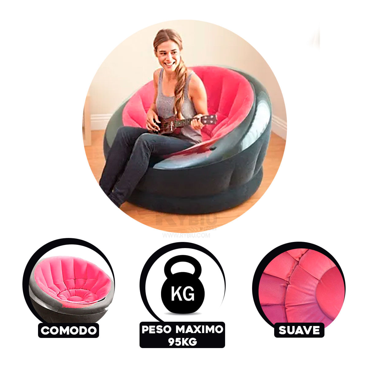 Generico Sofa Hinchable de Color Rosado