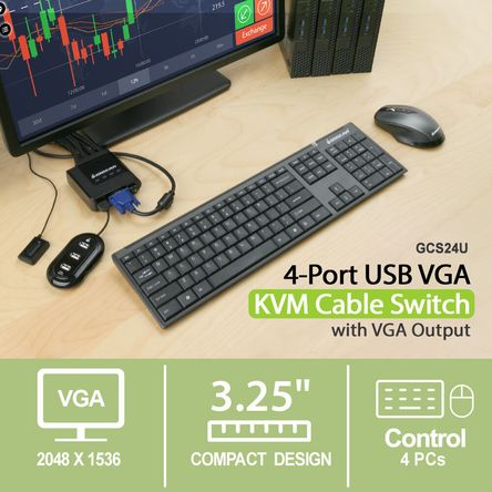 Switch Kvm Iogear de 4 Puertos con Cable Usb