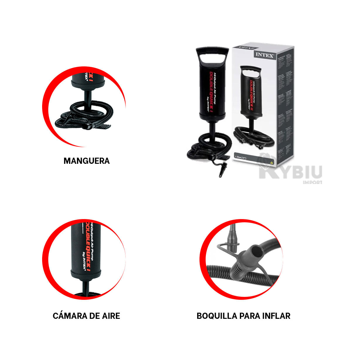 Inflador Manual Negro con Manguera Flexible