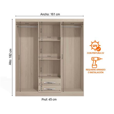 Ropero Capri 6 Puertas Y 2 Cajones Almendra Con Espejo - Promart