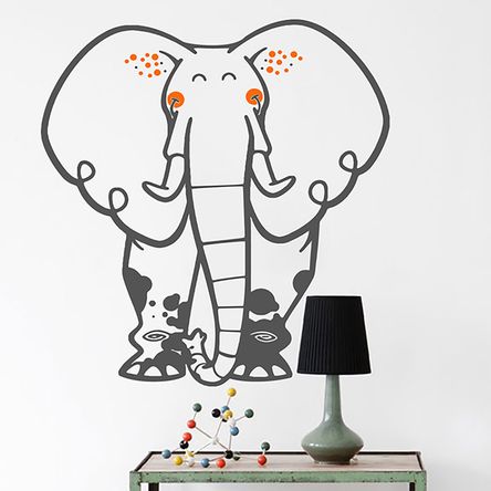 Vinilo Elefante Zoológico Gris Oscuro Naranja Mediano Sticker Pegatina Viniles