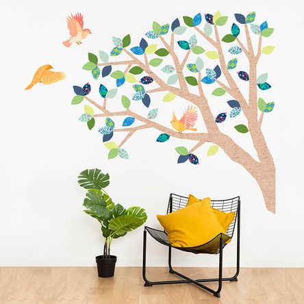 Vinilo Árbol Roble Marrón y Azul Pequeño Sticker Pegatina