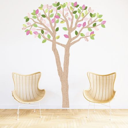 Vinilo Árbol Abedul Marrón y Rosa Pequeño Sticker Pegatina