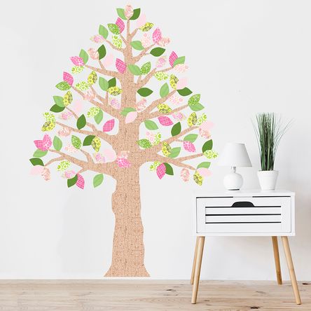 Vinilo Árbol Cedro Marrón y Rosa Mediano Sticker Pegatina