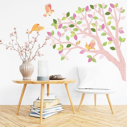 Vinilo Árbol Roble Rosa y Rosa Pequeño Sticker Pegatina