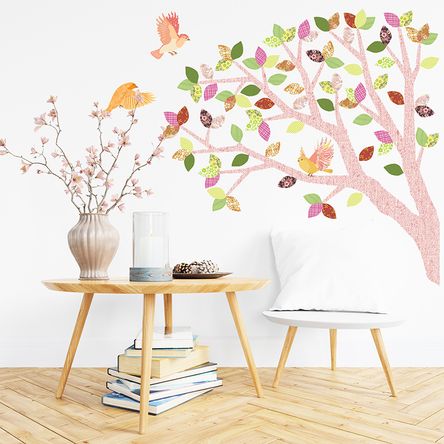 Vinilo Árbol Roble Rosa y Rojo Pequeño Sticker Pegatina