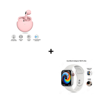 Combo Audífonos Bluetooth Pro 6 Rosado + Smartwatch T900 Pro Max L Blanco