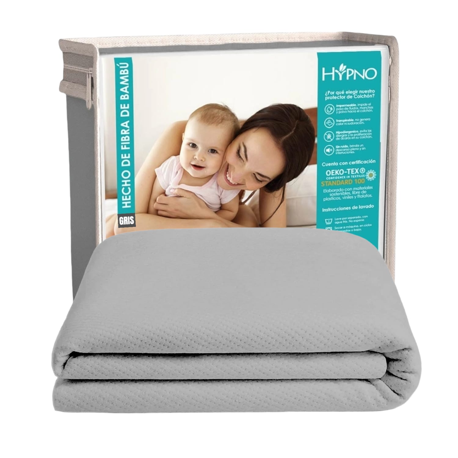 Protector de Colchón Impermeable HYPNO 1.5 Plazas de Bambú Gris