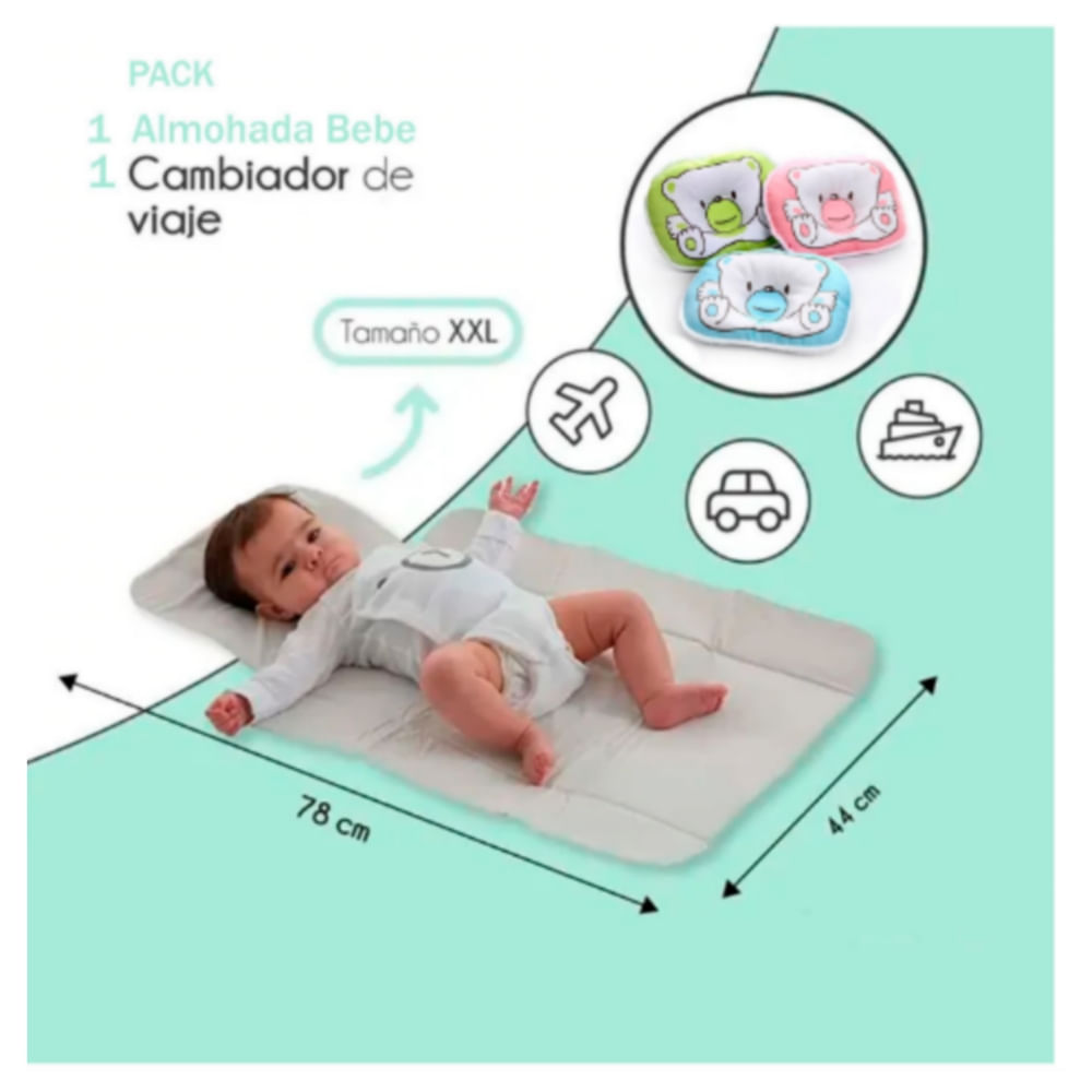 Pack Almohada para Bebé y Cambiador Acolchado Portátil Impermeable - Promart