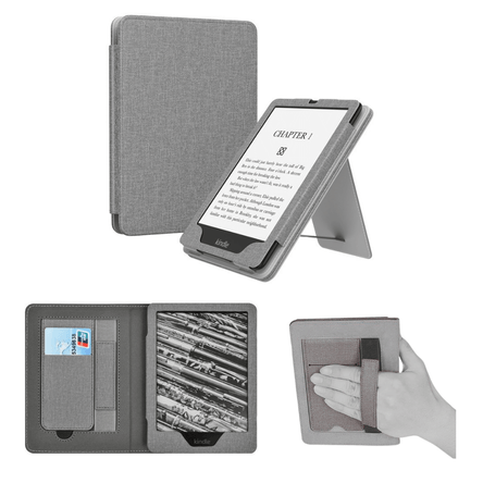 Estuche Kindle Paperwhite 2021 6.8” con Soporte y Correa de Mano Gris SHEEPBUSTER