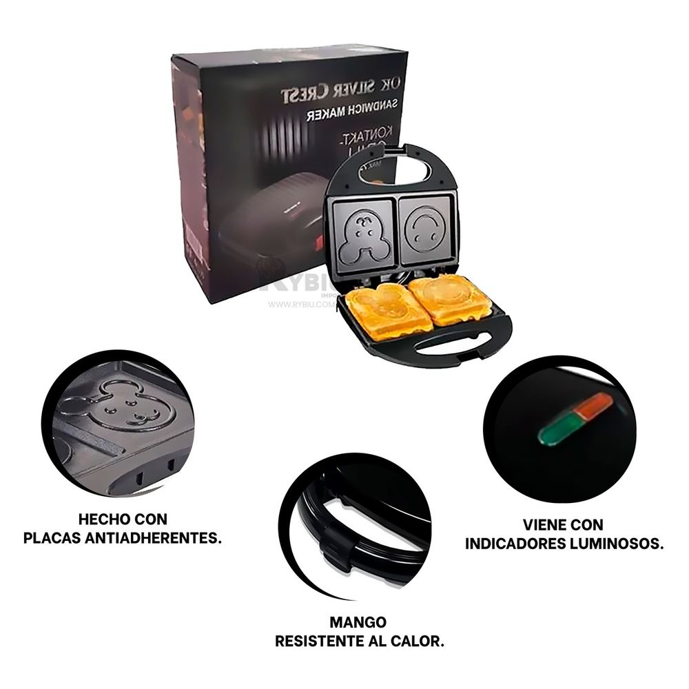 Tostadora con Diseños Antiadherente Electrico Negro Tostadora con Diseños Antiadherente Electrico Negro