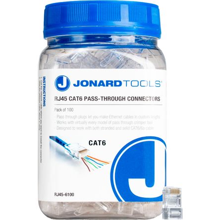 Conectores Rj45 Pass Through Cat 6 de Jonard Tools en Frasco de 100 Piezas