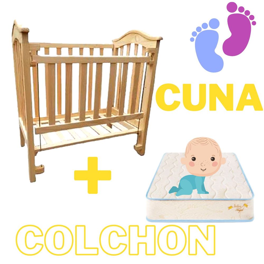 Cuna Cama Cuna con Colchon para bebes en Madera Natural - Promart
