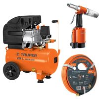 Kit Compresora 25 L Manguera 5m con Remachadora Nehumatica 3/16 Truper 11836-19013-101896