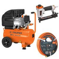 Kit Compresora 25 L Manguera 5m con Engrapadora Nehumatica Calibre 18 Truper 11836-19013-13177