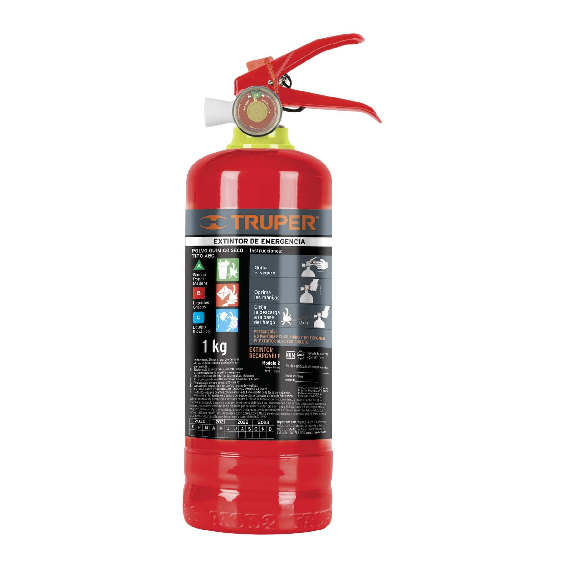 Extintor Portátil Recargable 1 Kg Polvo Tipo Abc Truper 100276