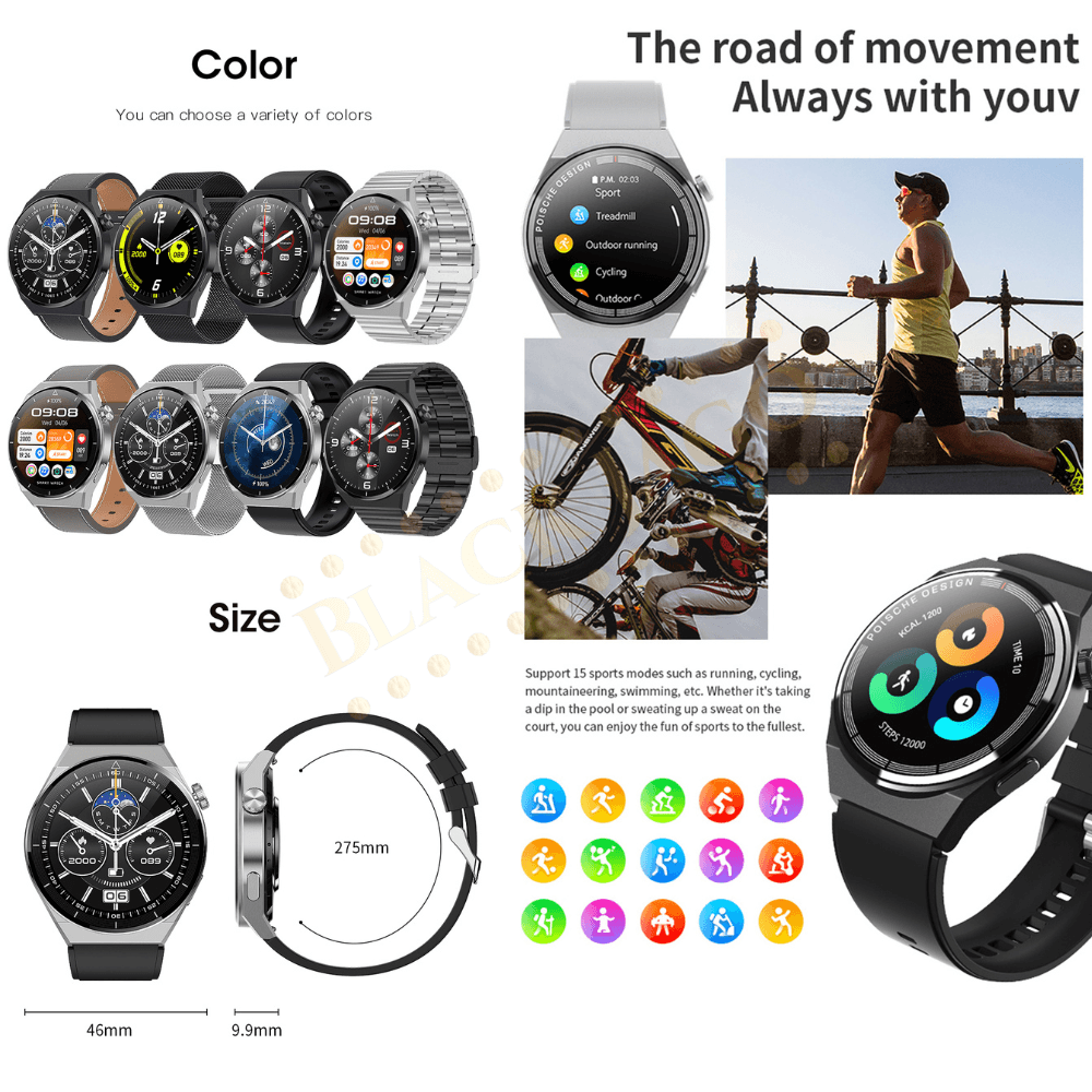 Smartwatch Gt3 Max Reloj Triple Correa Alta Gama Nfc Gps Negro - Promart