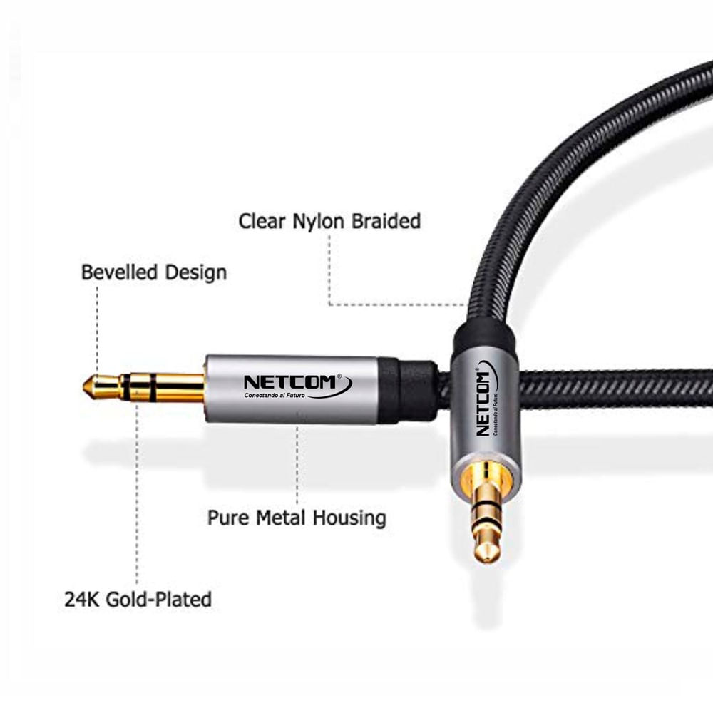 Cable de Audio Plug a Plug 3.5mm TRS de 1.80 Metros NETCOM - Promart