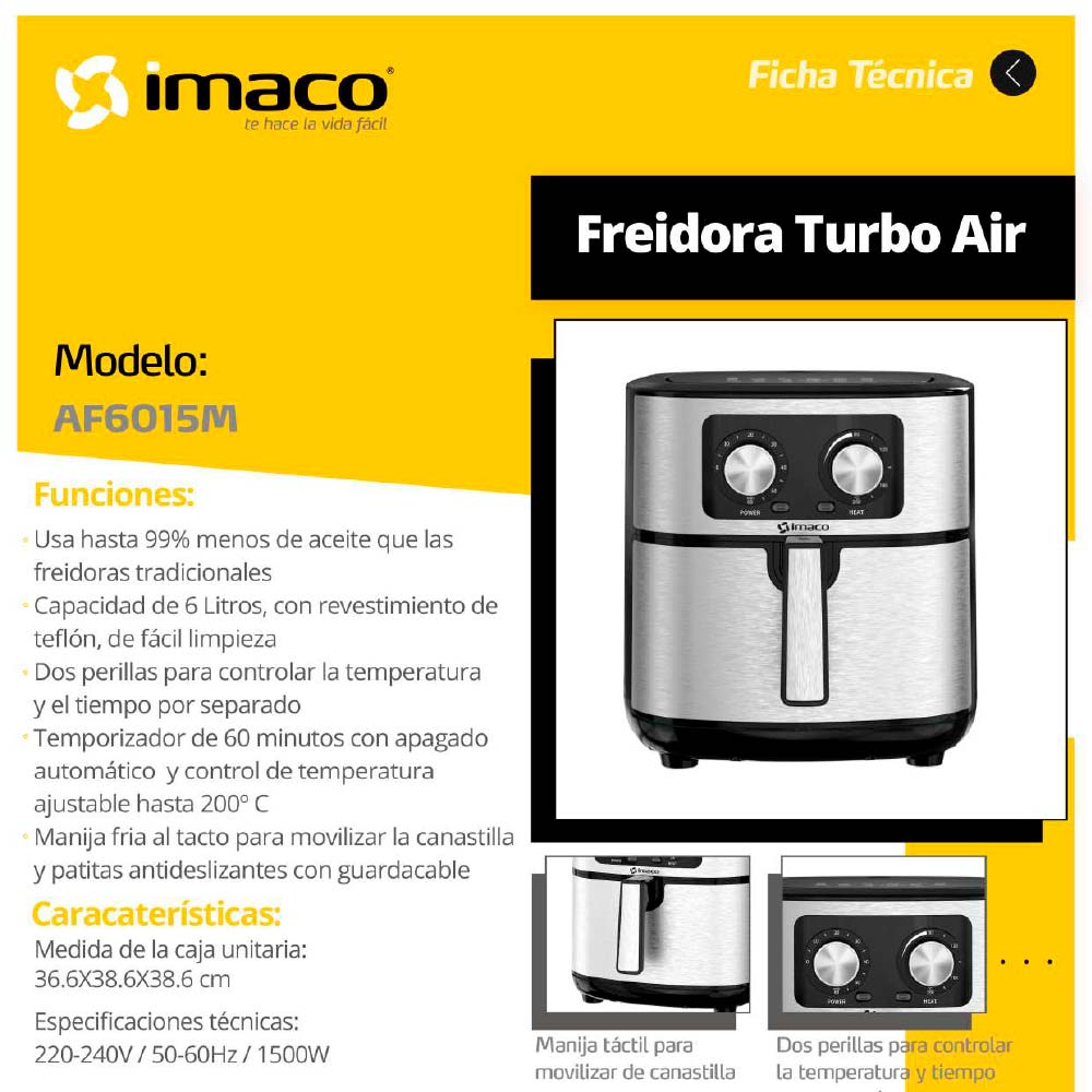 Freidora De Aire Imaco AF6015M Manual 6 Litros - Promart