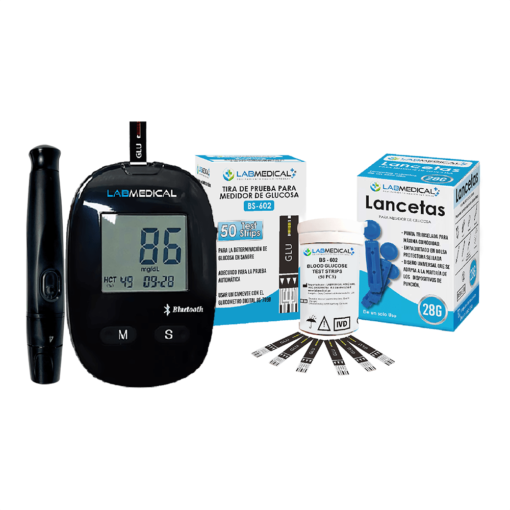 Glucometro Labmedical con 100 Tiras y 100 Lancetas