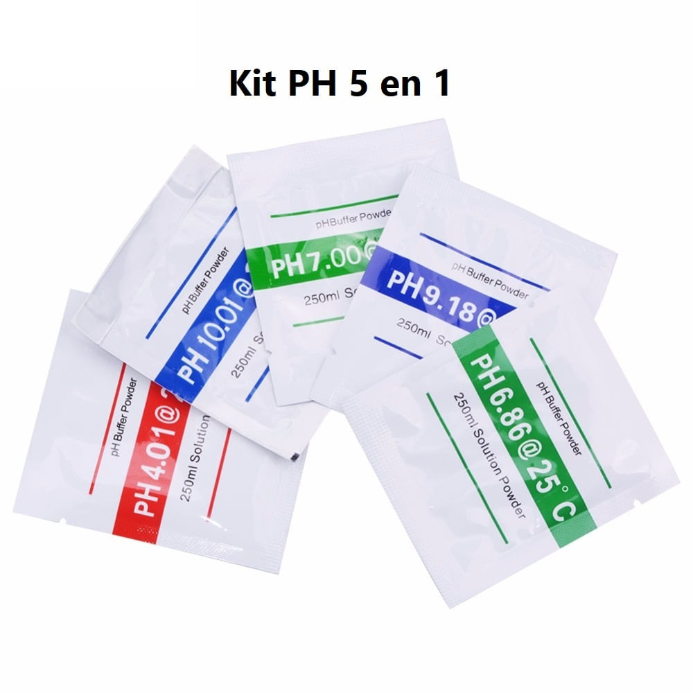 Solución Buffer Powder para Calibrar Medidor Ph Peachimetro Kit 5 En 1