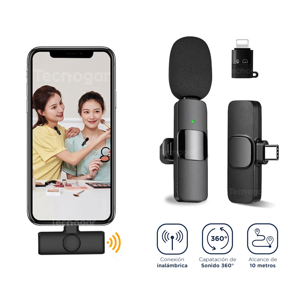 Micrófono Solapero Inalámbrico Entrada para iPhone y Android 2 en 1 -  Promart
