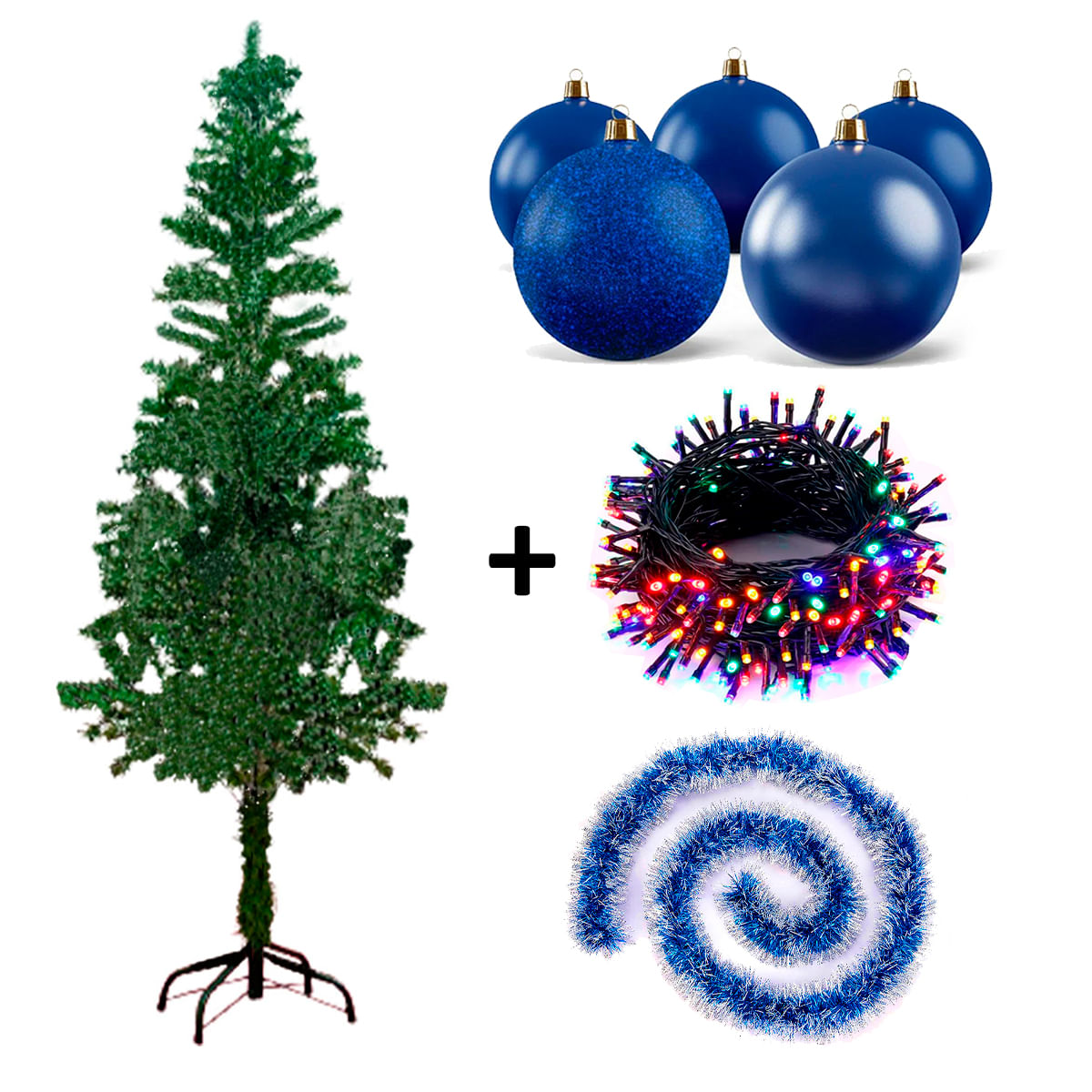 Árbol de Navidad 1.8 Verde Guirnaldas y Bolas Azules con Luces Multi
