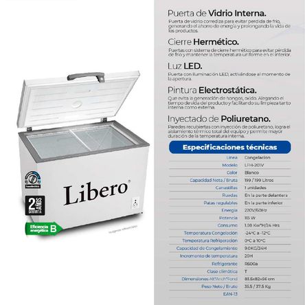 Congeladora 200 Litros Blanco Lfh-201v Libero - Promart