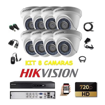 kit 8 Cámaras Seguridad Domo Interior HD Hikvision