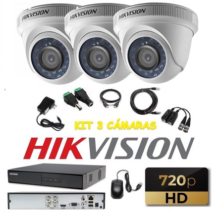 kit 3 Cámaras Seguridad Domo HD Hikvision