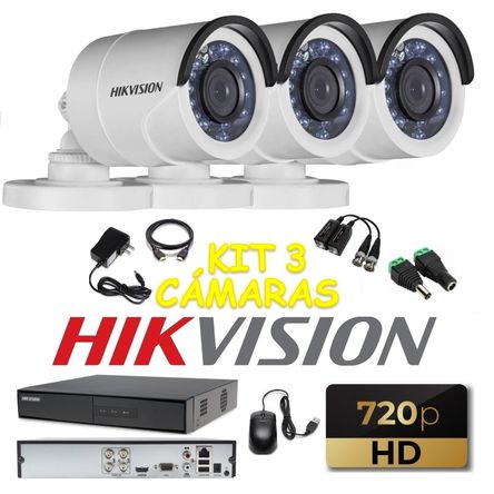 kit 3 Cámaras Seguridad Tubo HD Hikvision