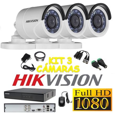 kit 3 Cámaras Seguridad Tubo FULLHD Hikvision