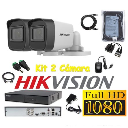 Cámaras Seguridad Kit 2 HIKVISION TUBO FULLHD Audio Incorporado 500Gb Hikvision