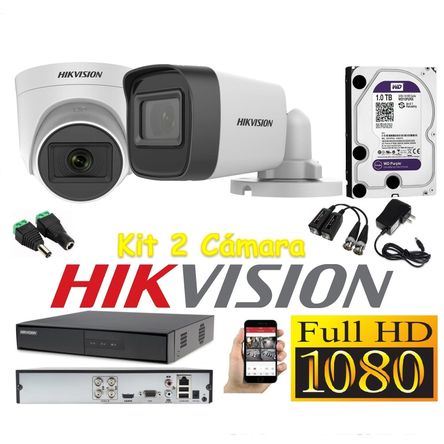 Cámaras Seguridad Kit 2 HIKVISION FULLHD Audio Incorporado 1Tb Hikvision