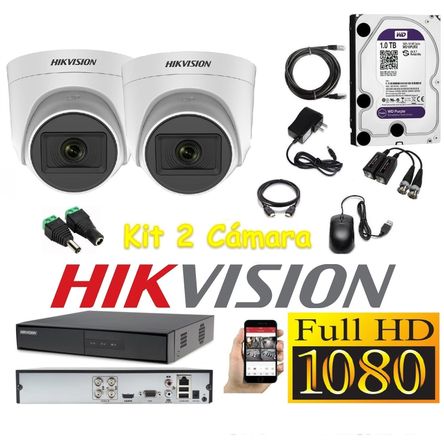 Cámaras Seguridad Kit 2 HIKVISION DOMO FULLHD Audio Incorporado 1Tb Hikvision