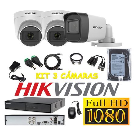 Cámaras Seguridad Kit 3 HIKVISION FULLHD Audio Incorporado 500Gb Hikvision