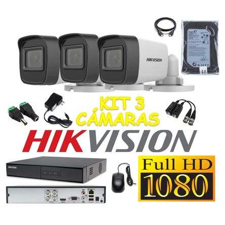 Cámaras Seguridad Kit 3 HIKVISION Tubo FULLHD Audio Incorporado 500Gb Hikvision