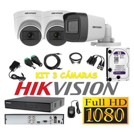 Cámaras Seguridad Kit 3 HIKVISION FULLHD Audio Incorporado 1Tb Hikvision