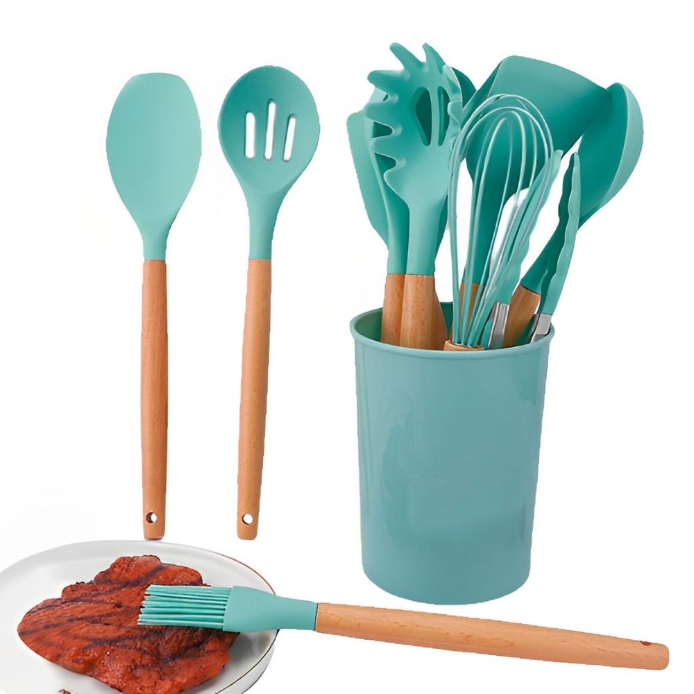 Set 12 Utensilios de Cocina Silicona Verde - Promart