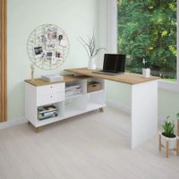 Escritorio Moderno en L + 2 cajones Alana color Blanco/Haya TU MESITA