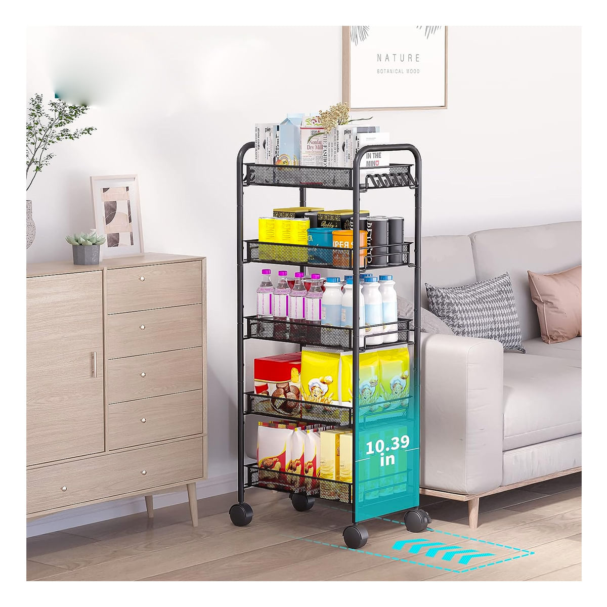 Estante Multiuso Carrito Organizador Hogar Cocina Dormitorio Negro Rejilla 5 Niveles