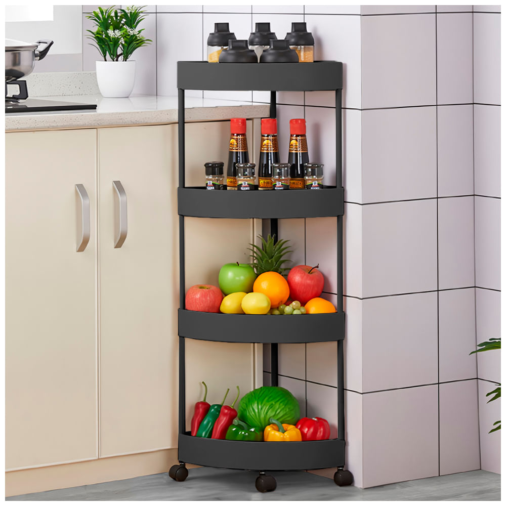 Carrito Organizador Estante Esquinero con Ruedas para Cocina YG5 Negro