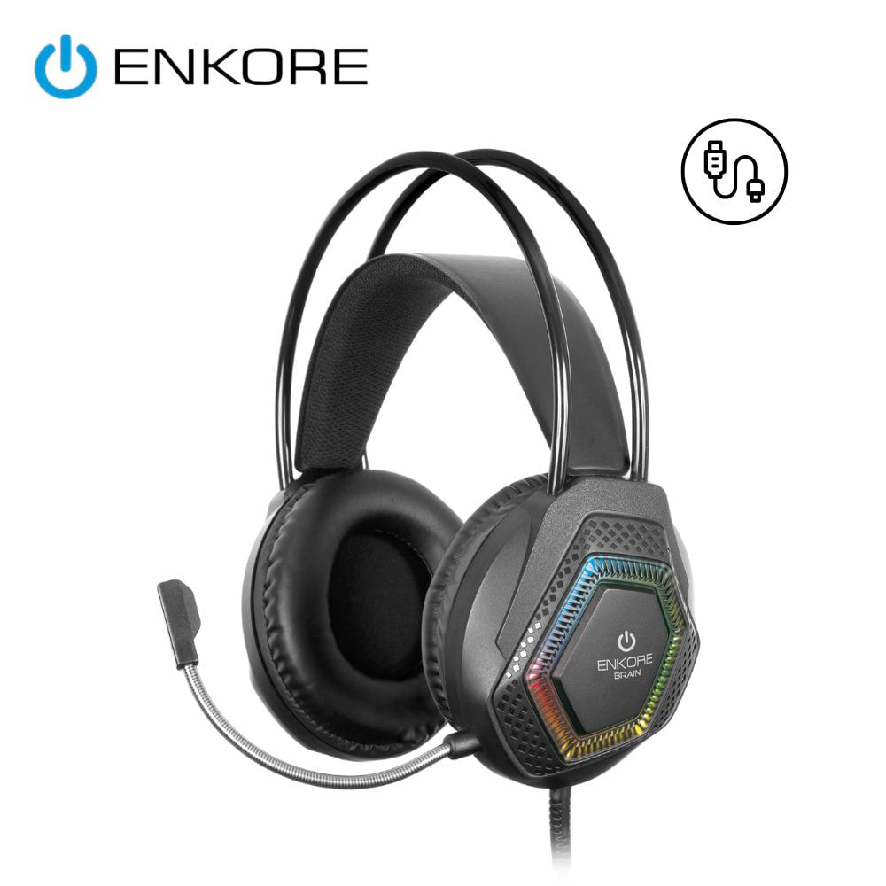 Audifono Gamer Enkore Alambrico Stereo EKHG1009 U Luz RGB Rainbow LED USB
