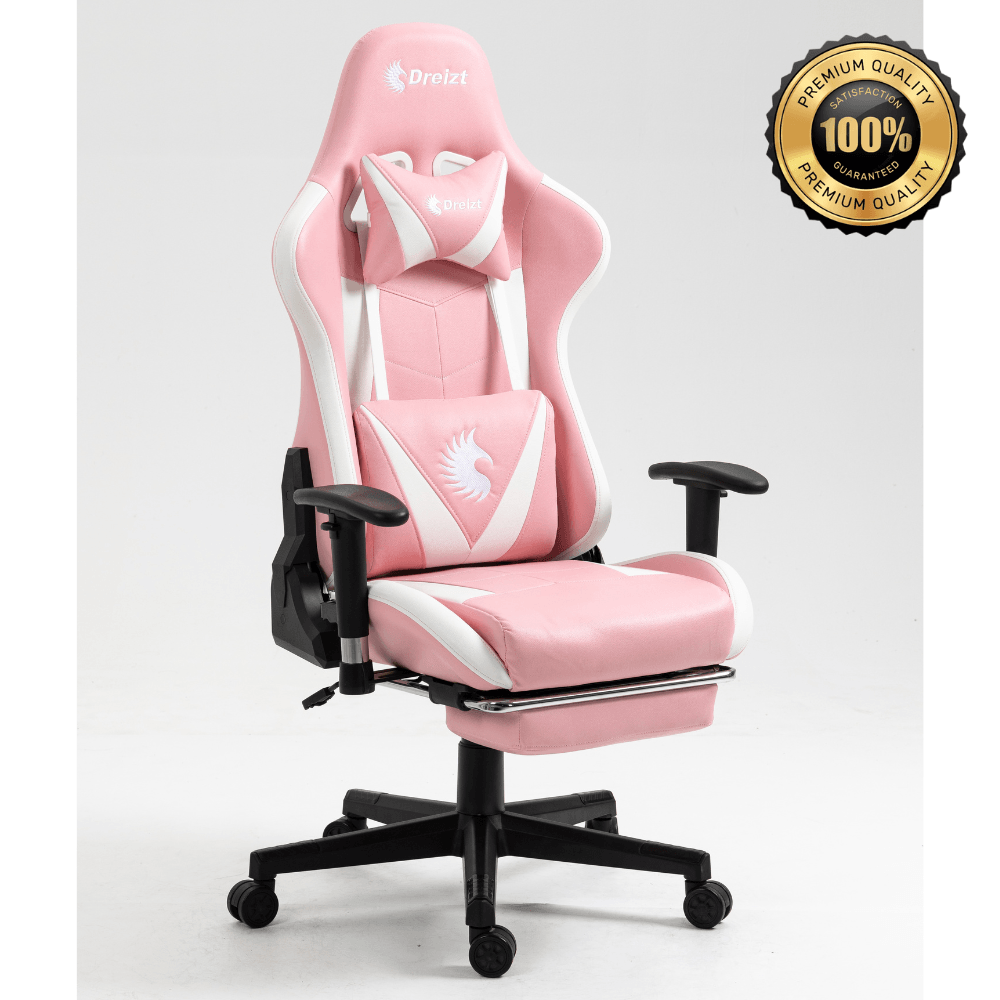 Silla Gamer Dreizt Apolo Series Rosado Pro 180° Reclinable Alta Calidad Con Posapies