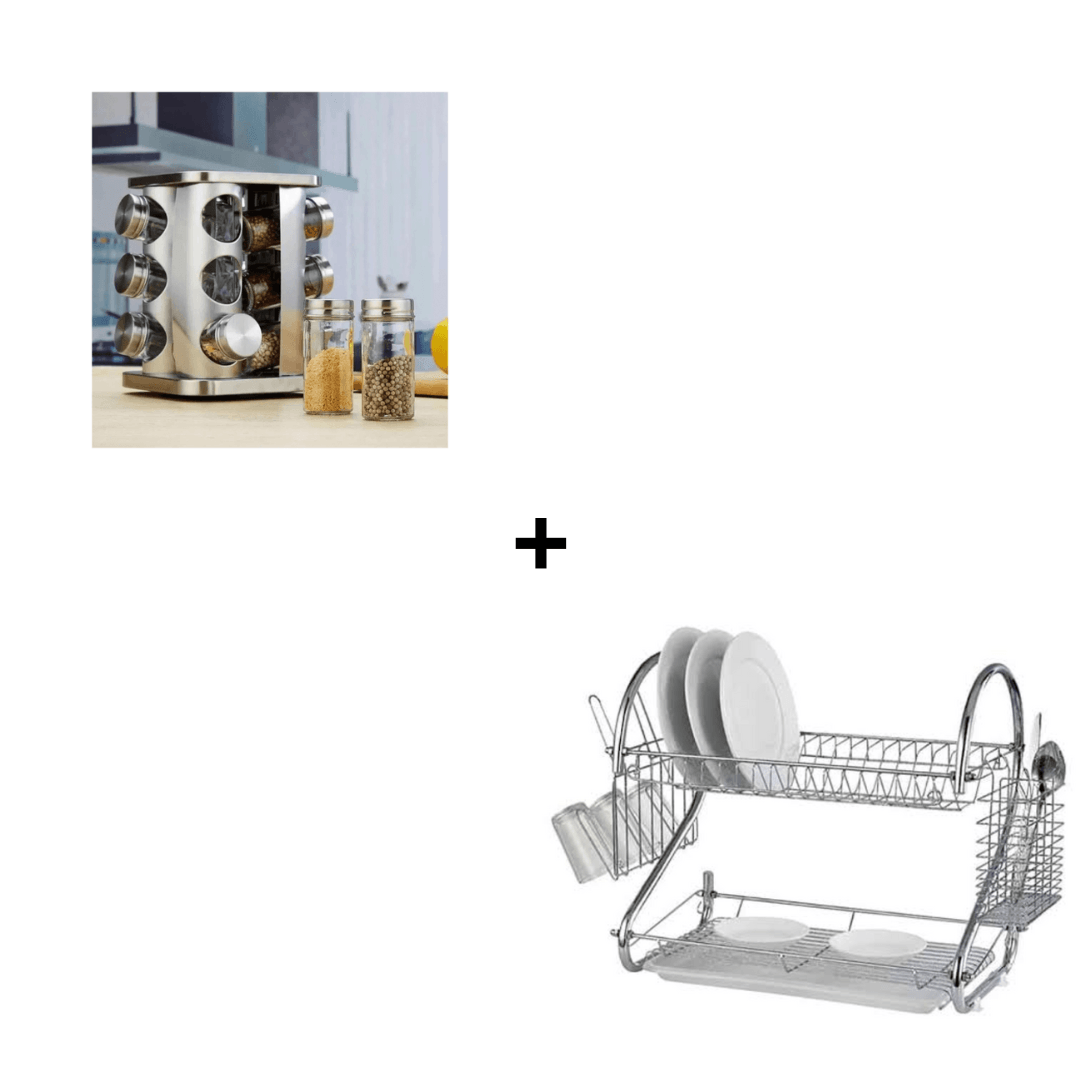 Combo Condimentero de 12 Piezas + Escurridor de Platos de Cromo