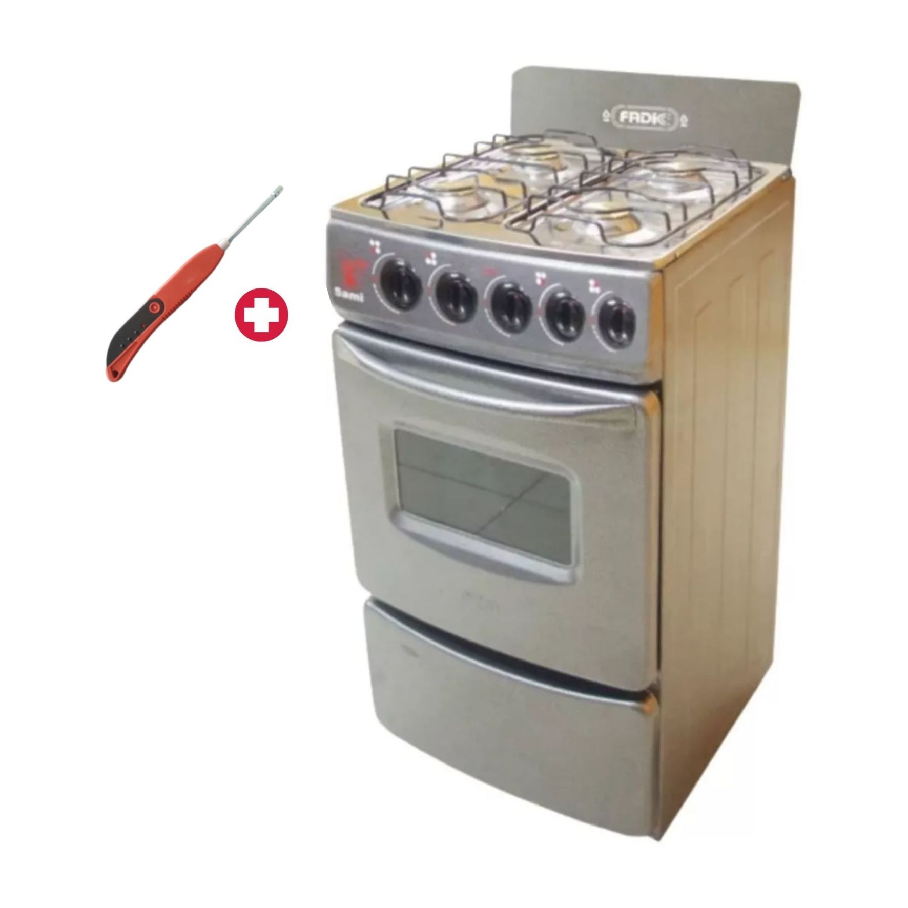 Cocina 4 Hornillas con Horno y Respaldar Gris Modelo Sami ""20+ Encendedor de Cocina