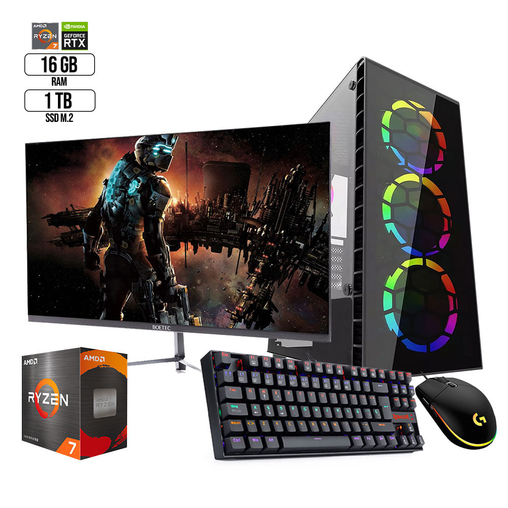 Computadora PC Gamer Core I7 RAM16GB Disco 1TB y SSD 480GB RX 580 8GB  Monitor 24 - Promart