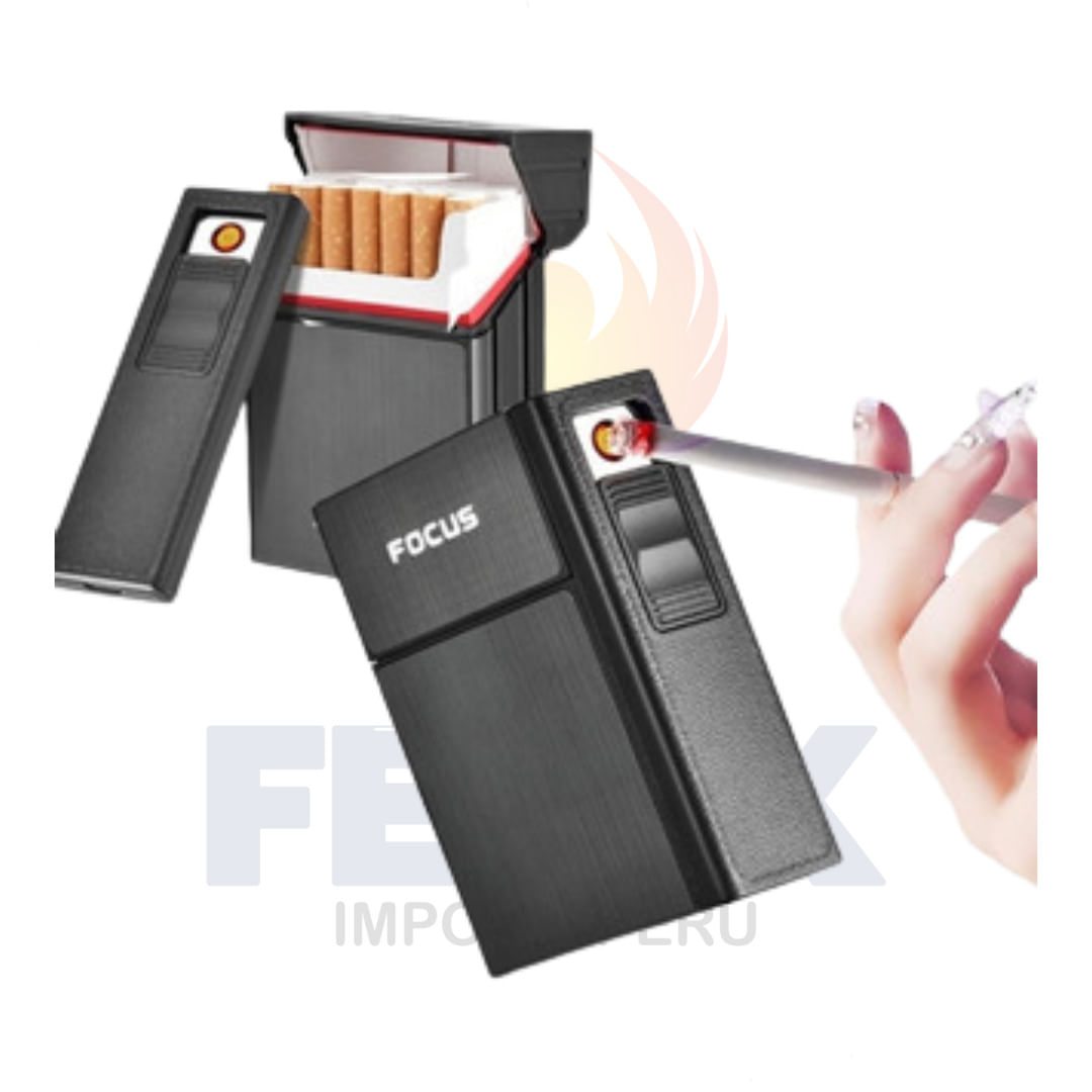 Cigarrera + Encendedor Portátil Recargable Diseño Elegante